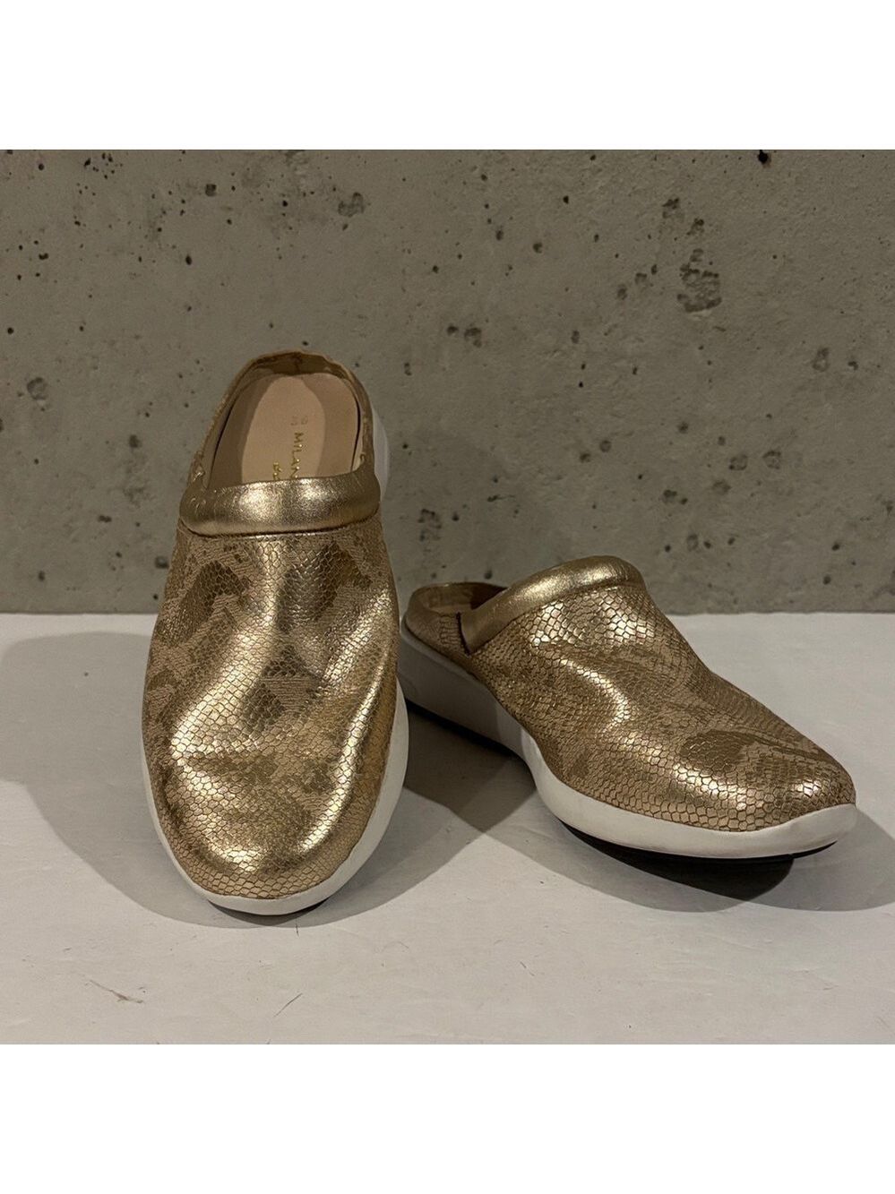 Milano Bags Soft Gold Snake Print Mules - Size 36 Euro